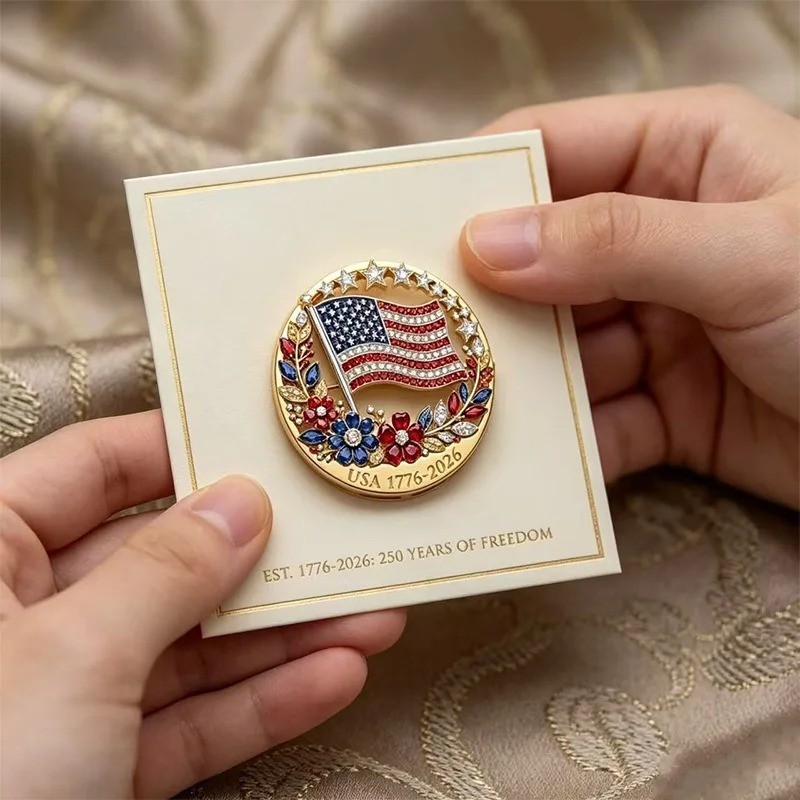 US 250th Anniversary Brooch Pin, Patriotic Bald Eagle Rhinestone Lapel Pin Jewel