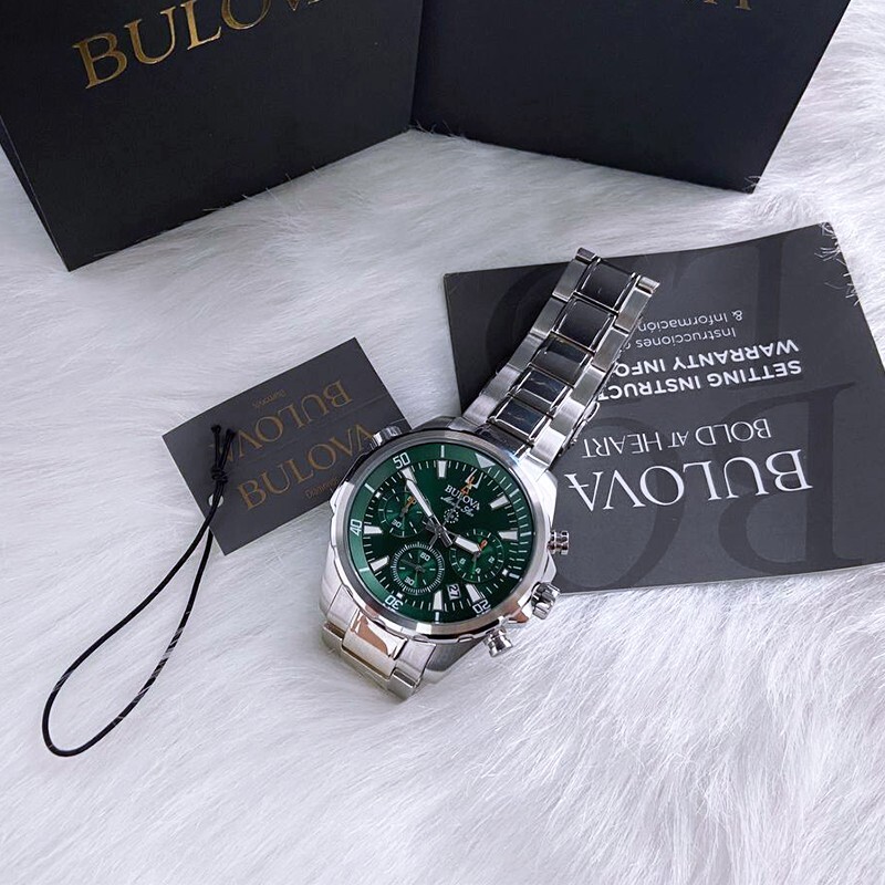 Men New Bulova Classic Green Marine Star Stainless Steel 96B396 Watch (43MM)