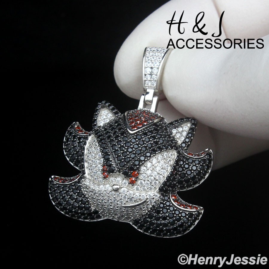 925 STERLING SILVER FULL ICY BLING BLACK CZ 3D SONIC THE HEDGEHOG PENDANT*ASP500