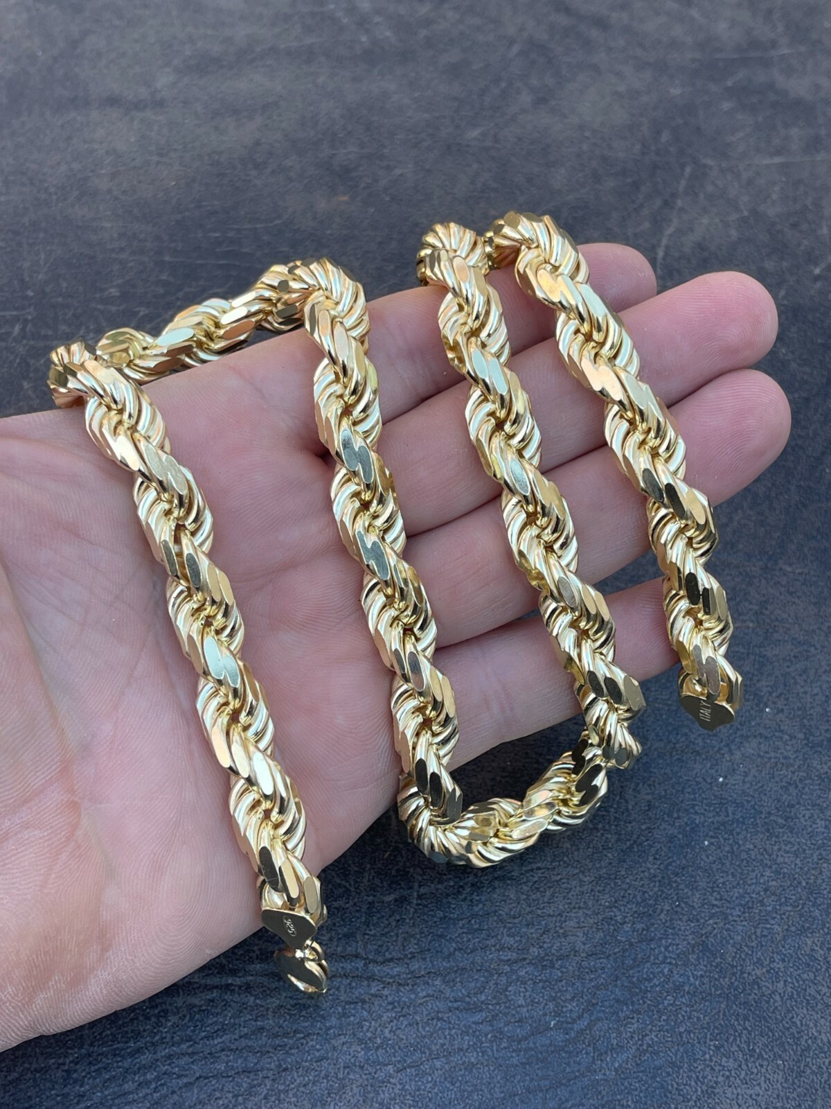 10mm Thick Mens Rope Chain 14k Gold Over Real Solid 925 Sterling Silver Necklace