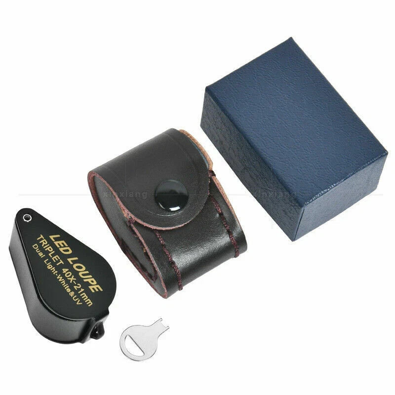 10X 20X 30X 40X 21mm Magnifying LED Triplet Loupe Dual Light White &UV Magnifier