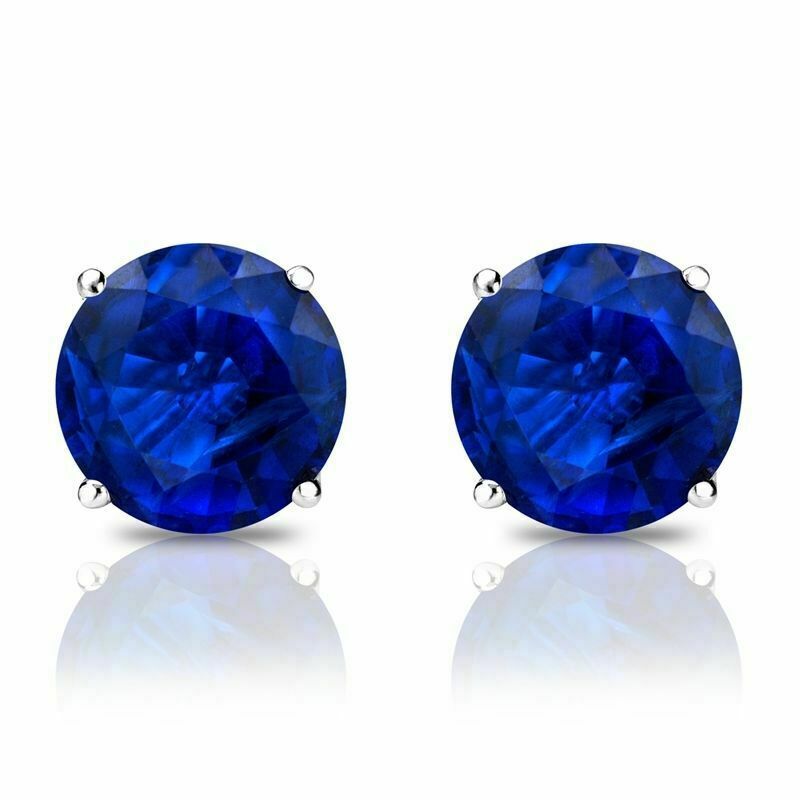 925 Sterling Silver Round Cut Lab Created Blue Sapphire Round Stud Earrings 6MM