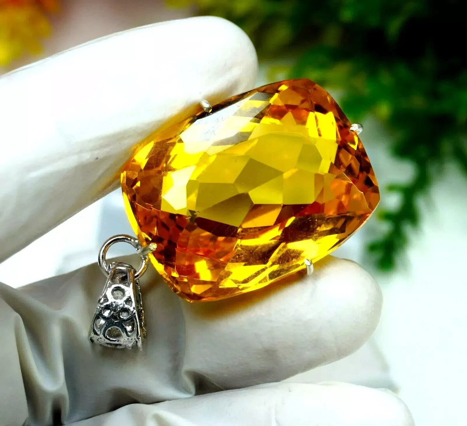 Cushion Cut Yellow Natural Citrine 925 Solid Silver 95.00 Ct Pendant Gemstone