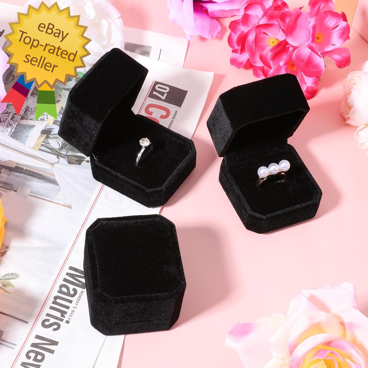 36 Pcs Black Velvet Ring Boxes Bulk, 2.13 X 1.97 X 1.54 Inch Rings Case Earring