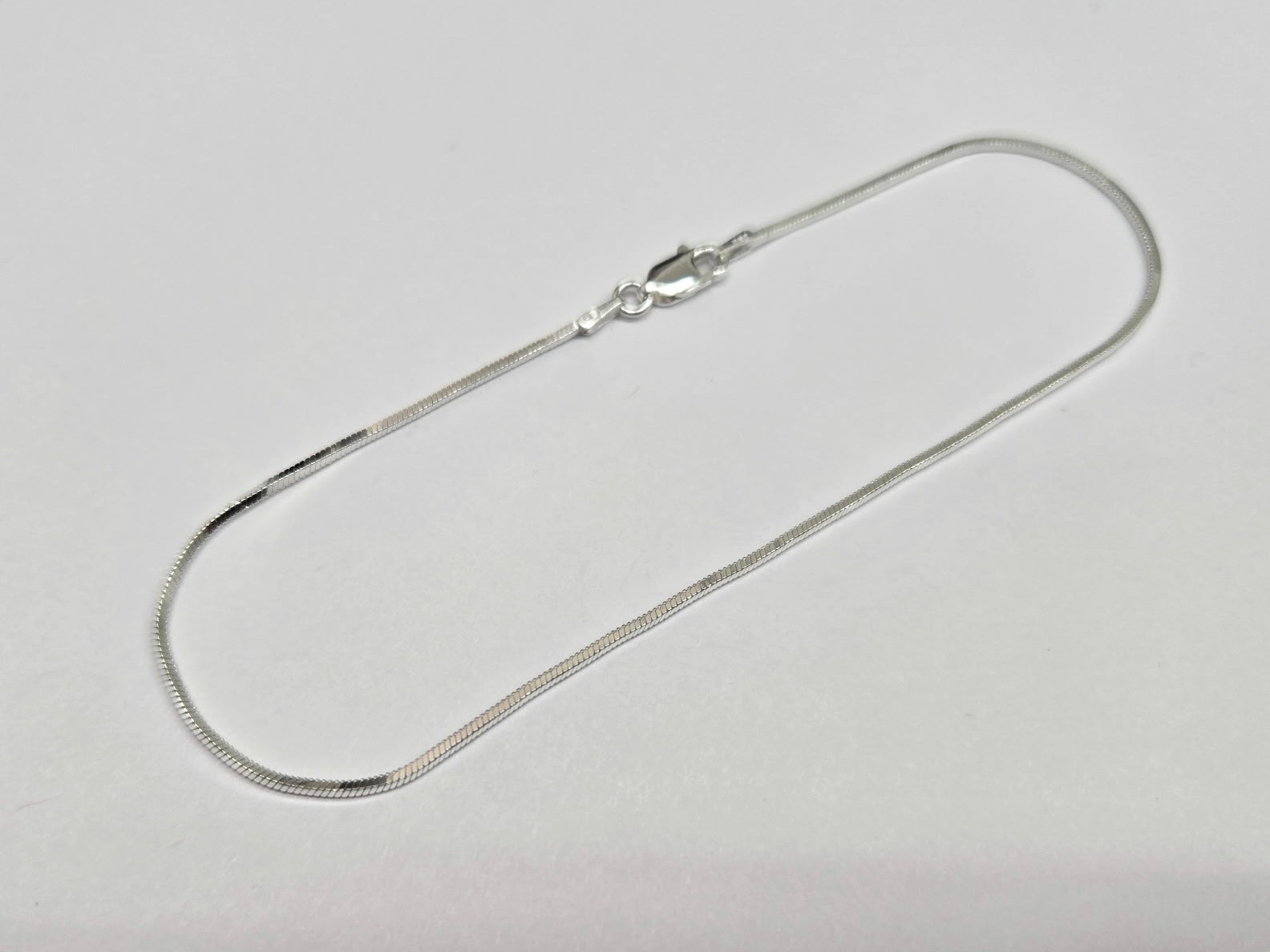 925 Sterling Silver Thin Square Snake Chain Anklet 1mm Italy, 9″ to 10″