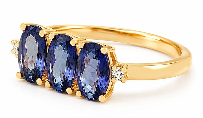 GENUINE 1.84 Cts IOLITE & WHITE SAPPHIRE RING 14k YELLOW GOLD PLATED (.925)- NWT