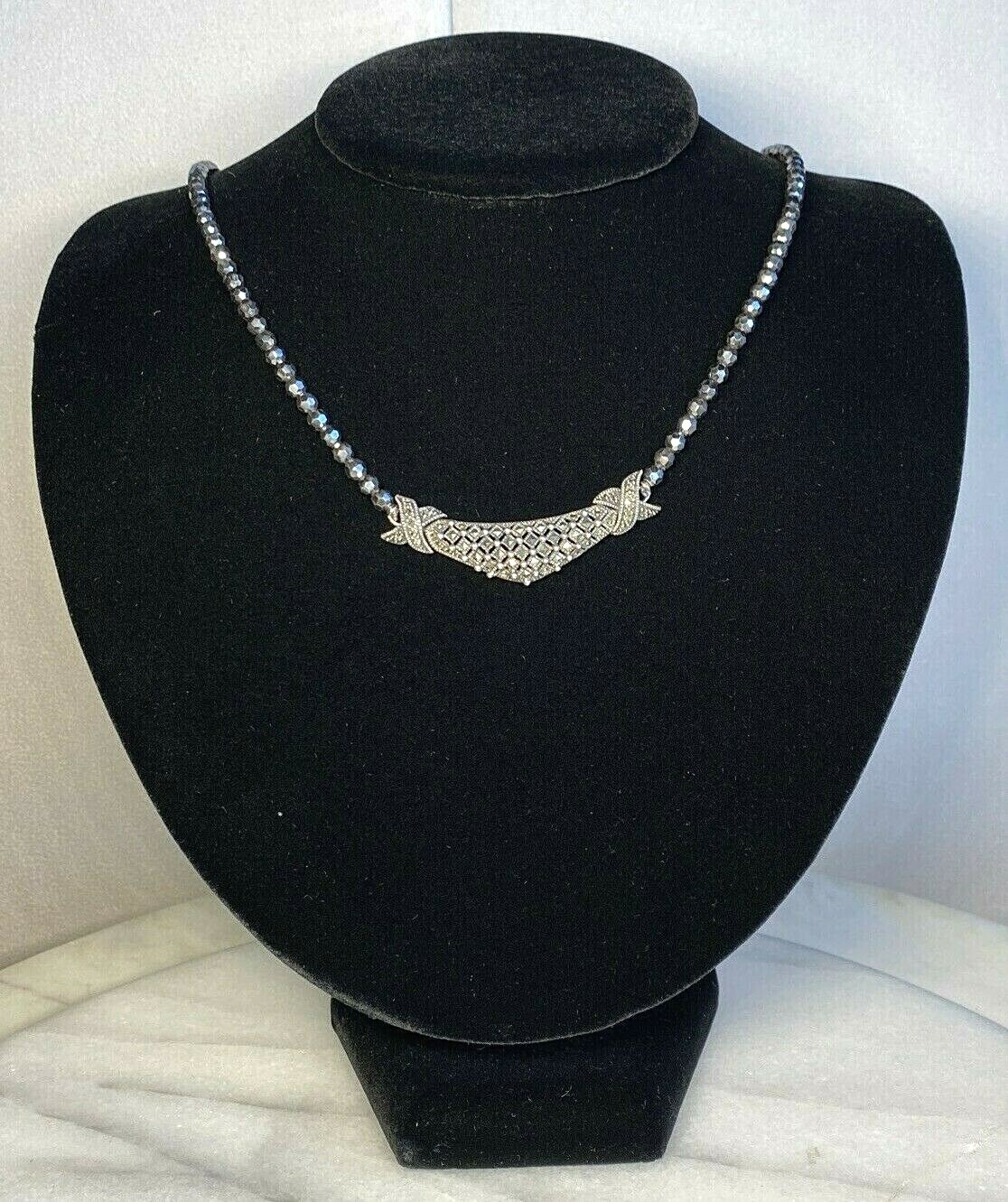 Vintage Necklace Sterling Silver Marcasite X Kiss Estate Fine Jewelry Pre-Owned