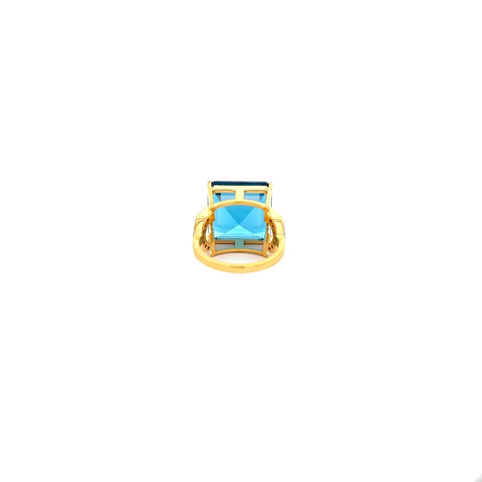 14K Yellow Gold Blue Topaz & Diamond Accent Ring Cocktail Statement Jewelry