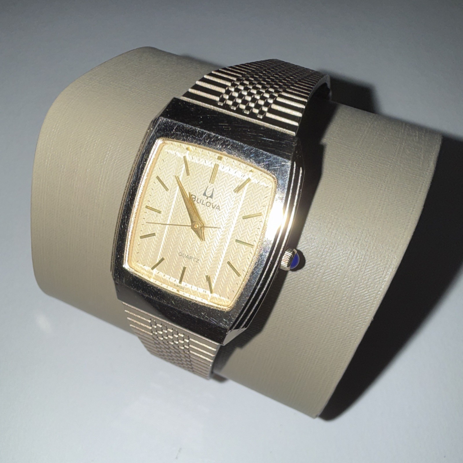 Bulova Quartz Rectangular Silver Herringbone Dial Dress Watch – 06