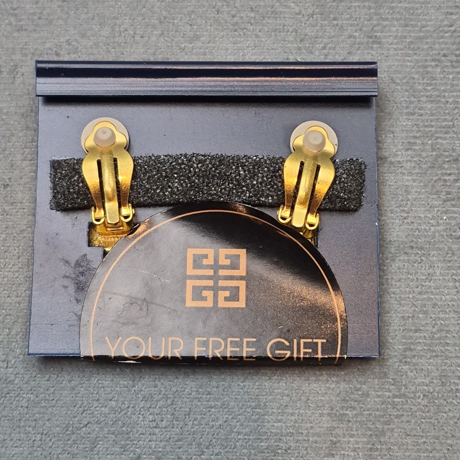 GIVENCHY Vintage Clip On Earrings 4G Logo Brushed Gold Satin Matte Chunky Signed