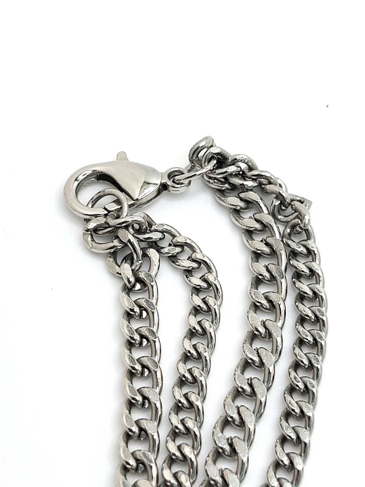 Long Acrylic Beaded & Etched Metal Bead & Curb Chain Necklace Unsigned 34″