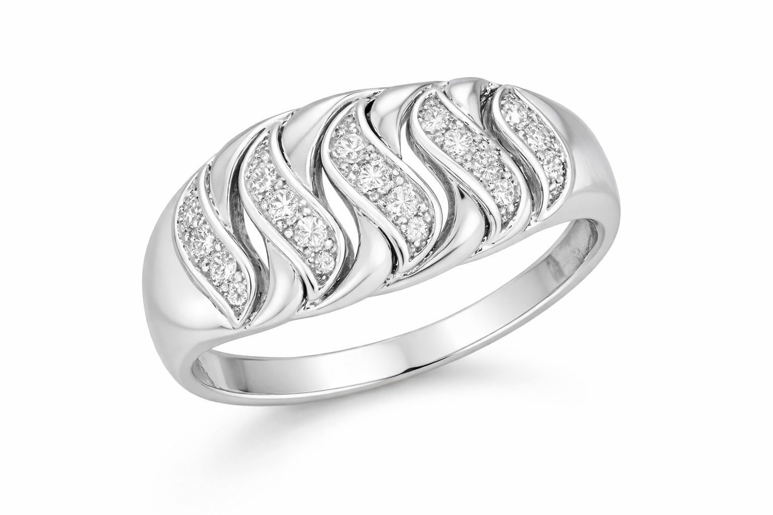 GENUINE DIAMOND DOME RING 10K WHITE GOLD – Made in USA – Free Appraisal Service
