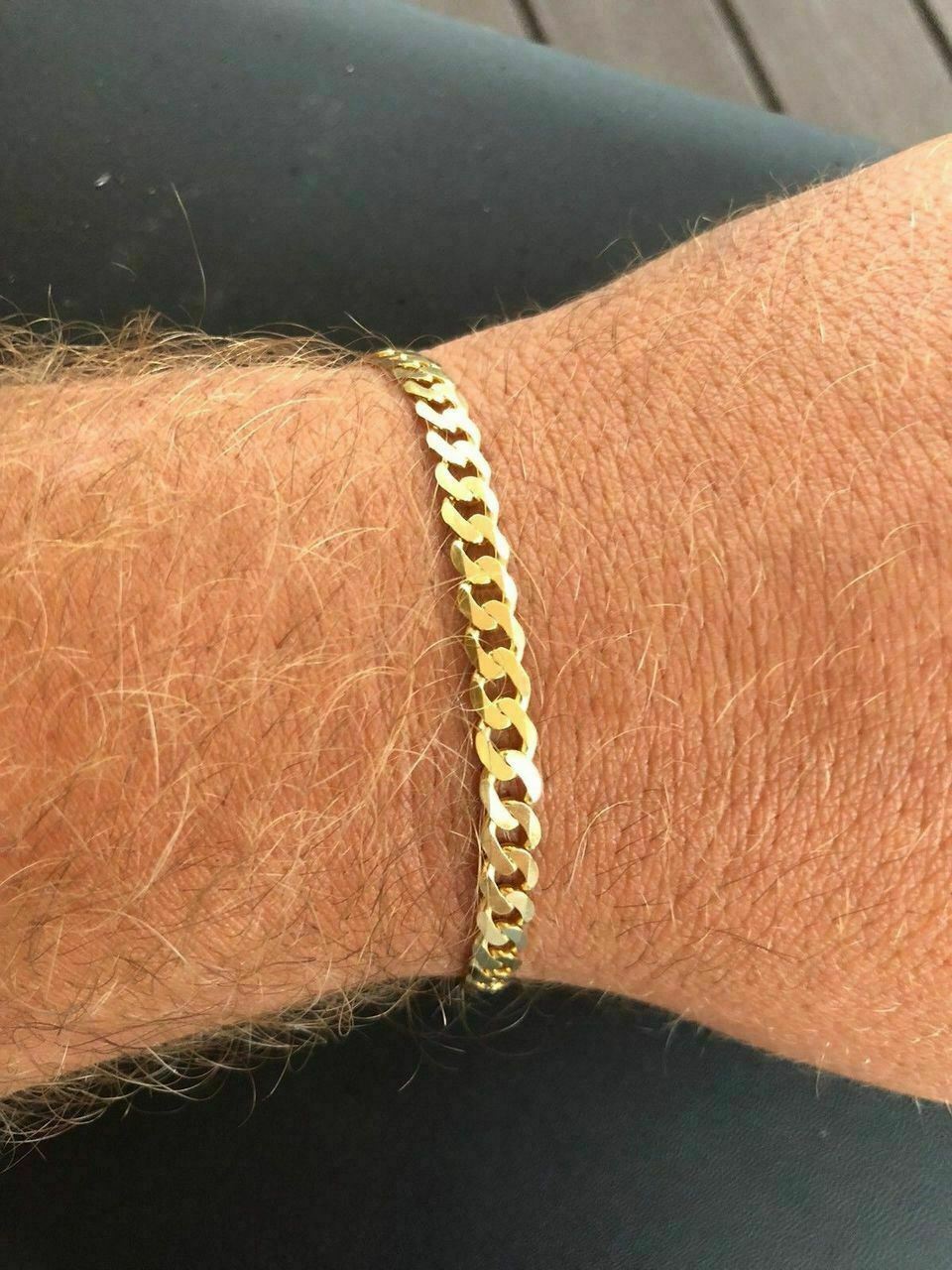 Men’s Miami Cuban Link Bracelet 14k Gold Plated Real Solid 925 Silver 5mm Italy
