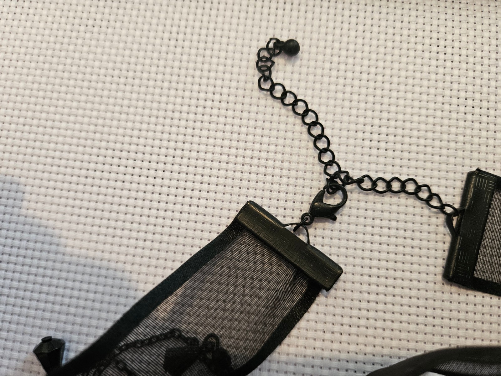 Black Gothic Cross Mesh Choker Black Rhinestone Victorian Necklace Adjustable