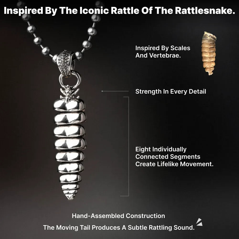 Rattlesnake Tail Pendant in White Bronze, Fidget Jewelry Gifts for Snake Lover