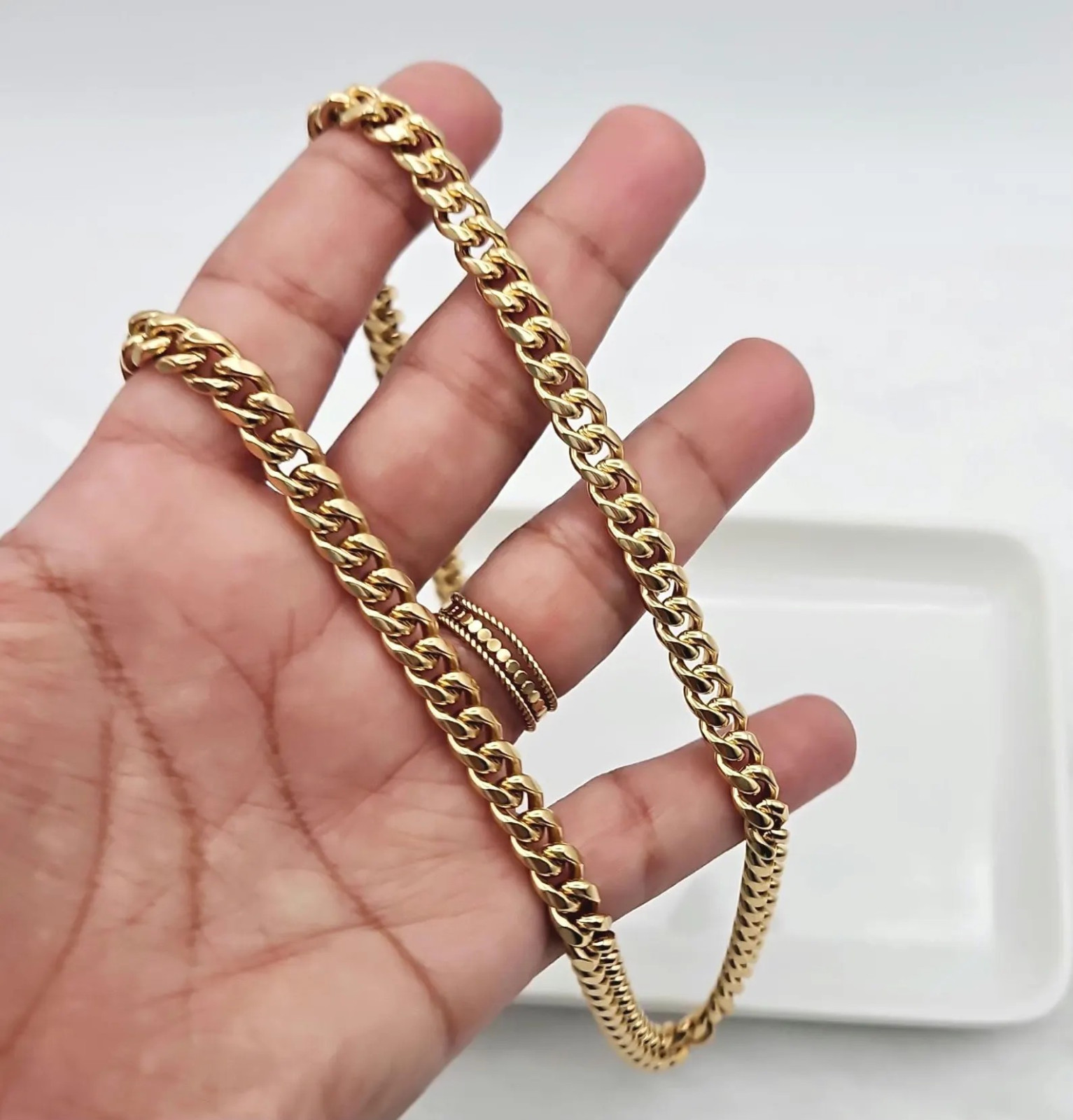 Gold 7mm Curb Chain For Men, 14k Heavy plated Gold, No Fade, Waterproof