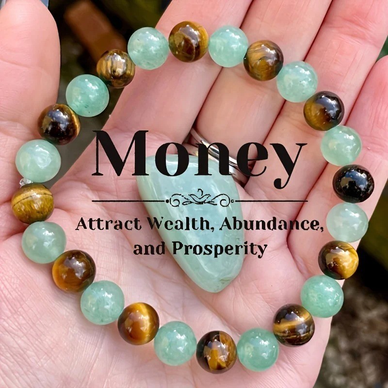 Money Good Luck Bracelet Green Aventurine Tiger Eye Stone Healing and Bracelet