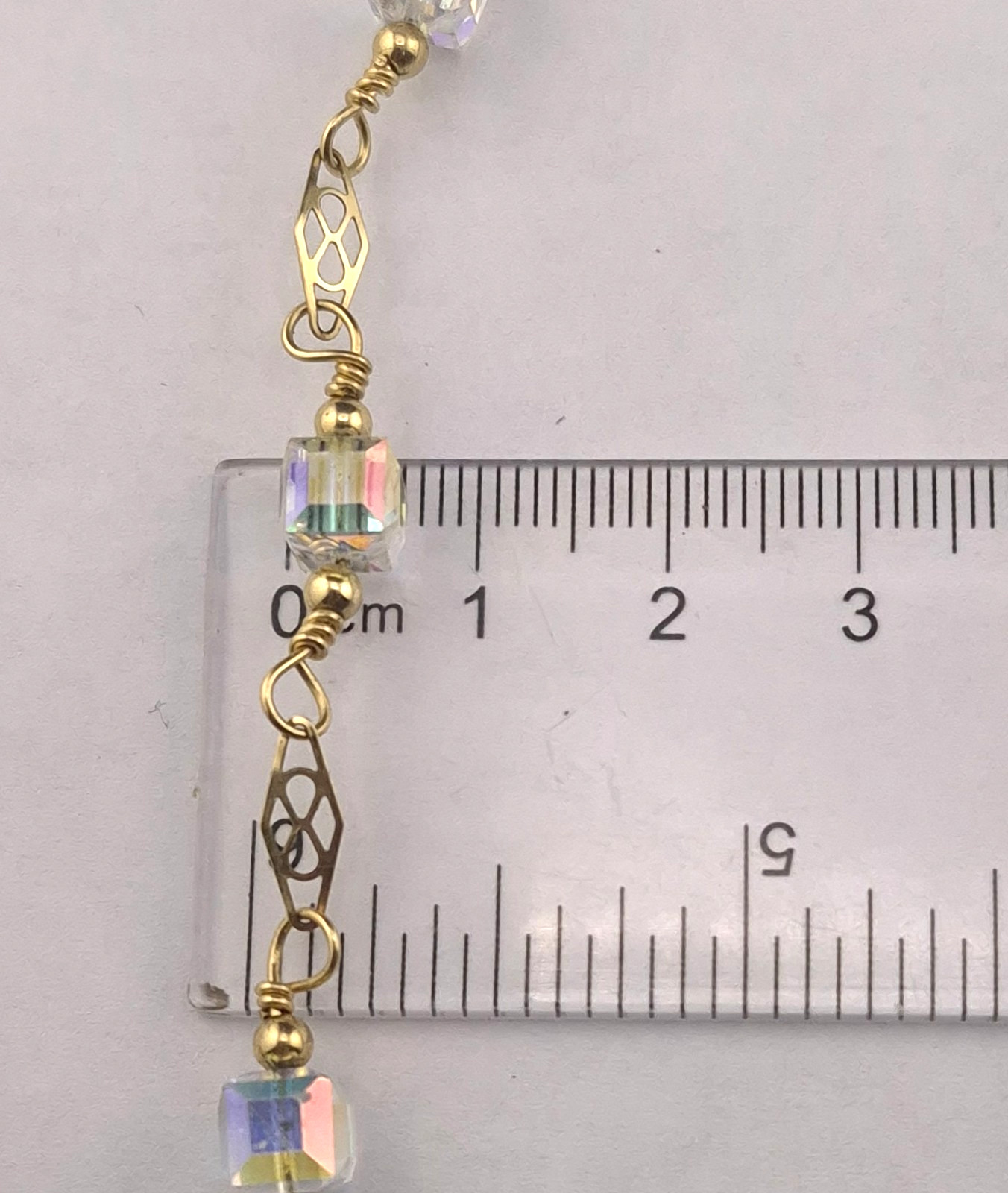 Vintage 1/20 14k Gold Filled AB Cube Crystal Bead Bracelet 9″