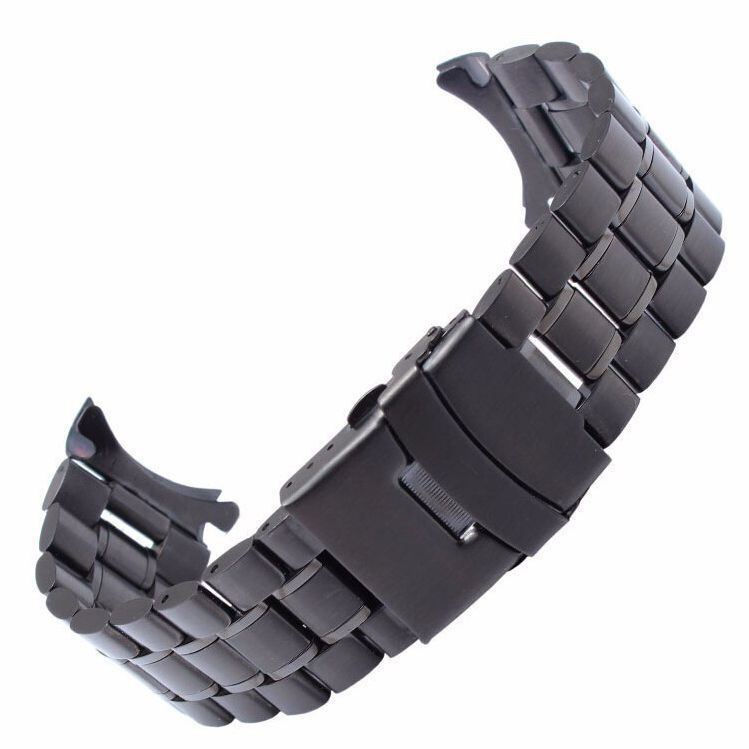 5 Beads Solid Metal Stainless Steel Watch Strap Band Curved End 18/ 20/22/24mm