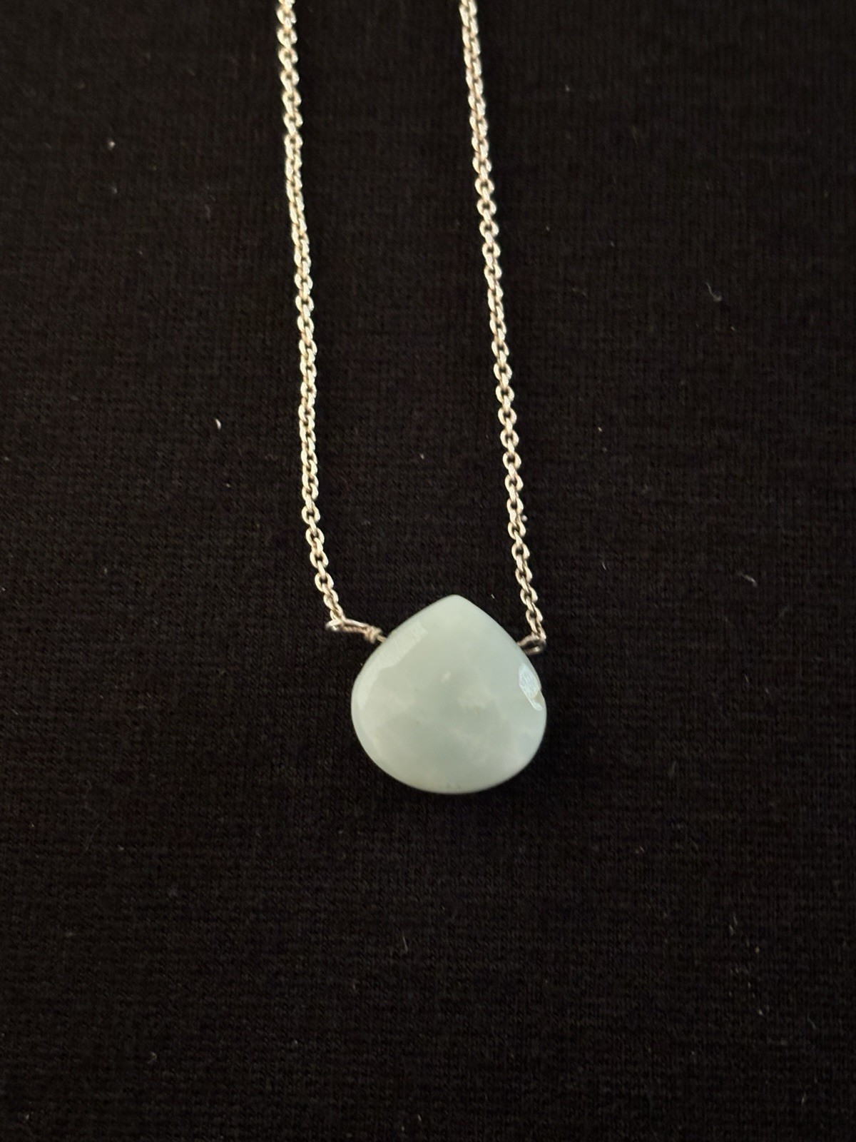 J.Jill Pale Aqua Blue Faceted Teardrop Pendant Silver Tone Necklace
