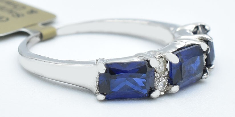 GENUINE 2.18 Cts BLUE SAPPHIRE & DIAMOND RING 10K SOLID WHITE GOLD -NWT