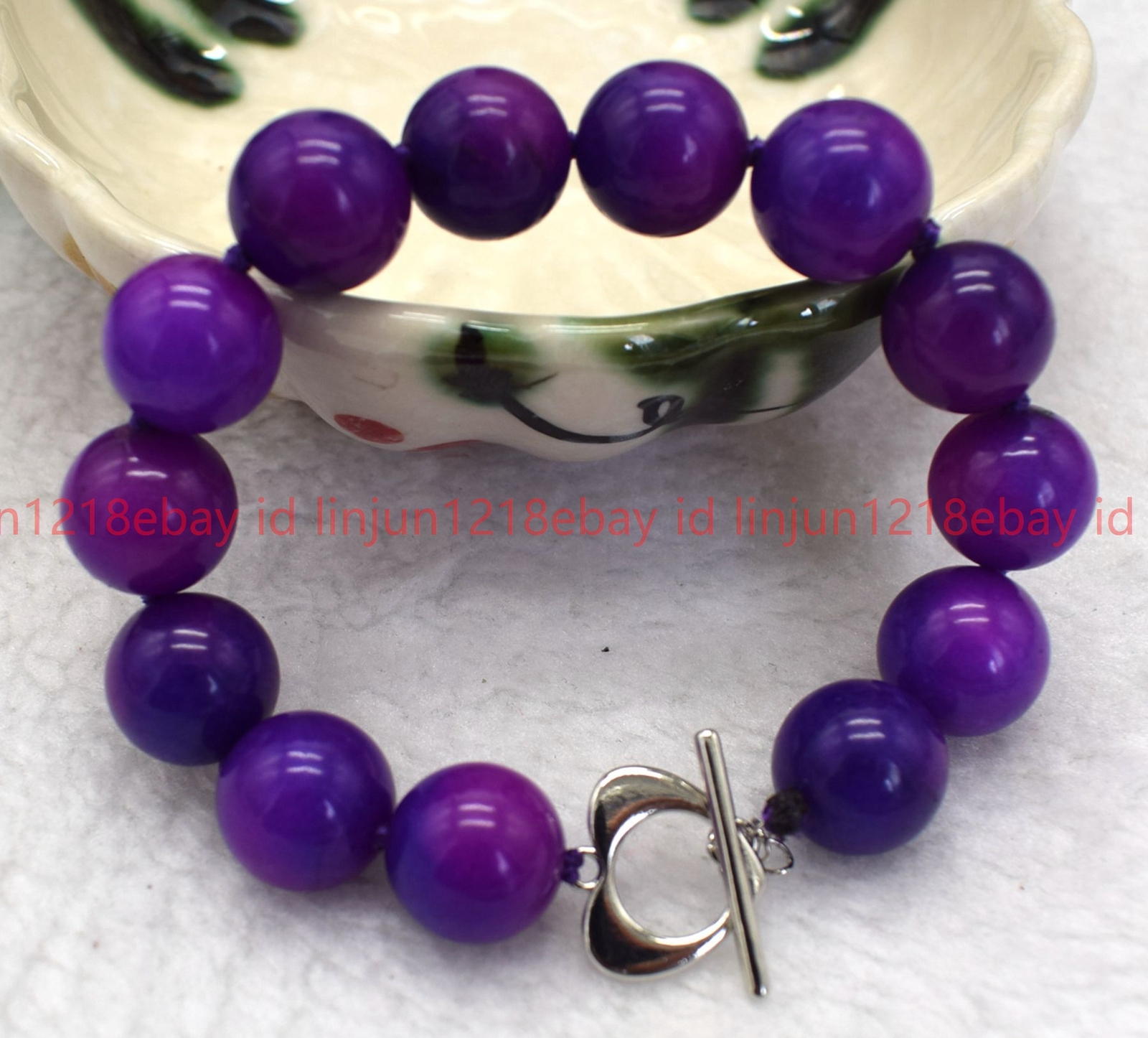 Natural Beautiful 14mm Purple Sugilite Round Gemstone Beaded Bracelet 7-9in