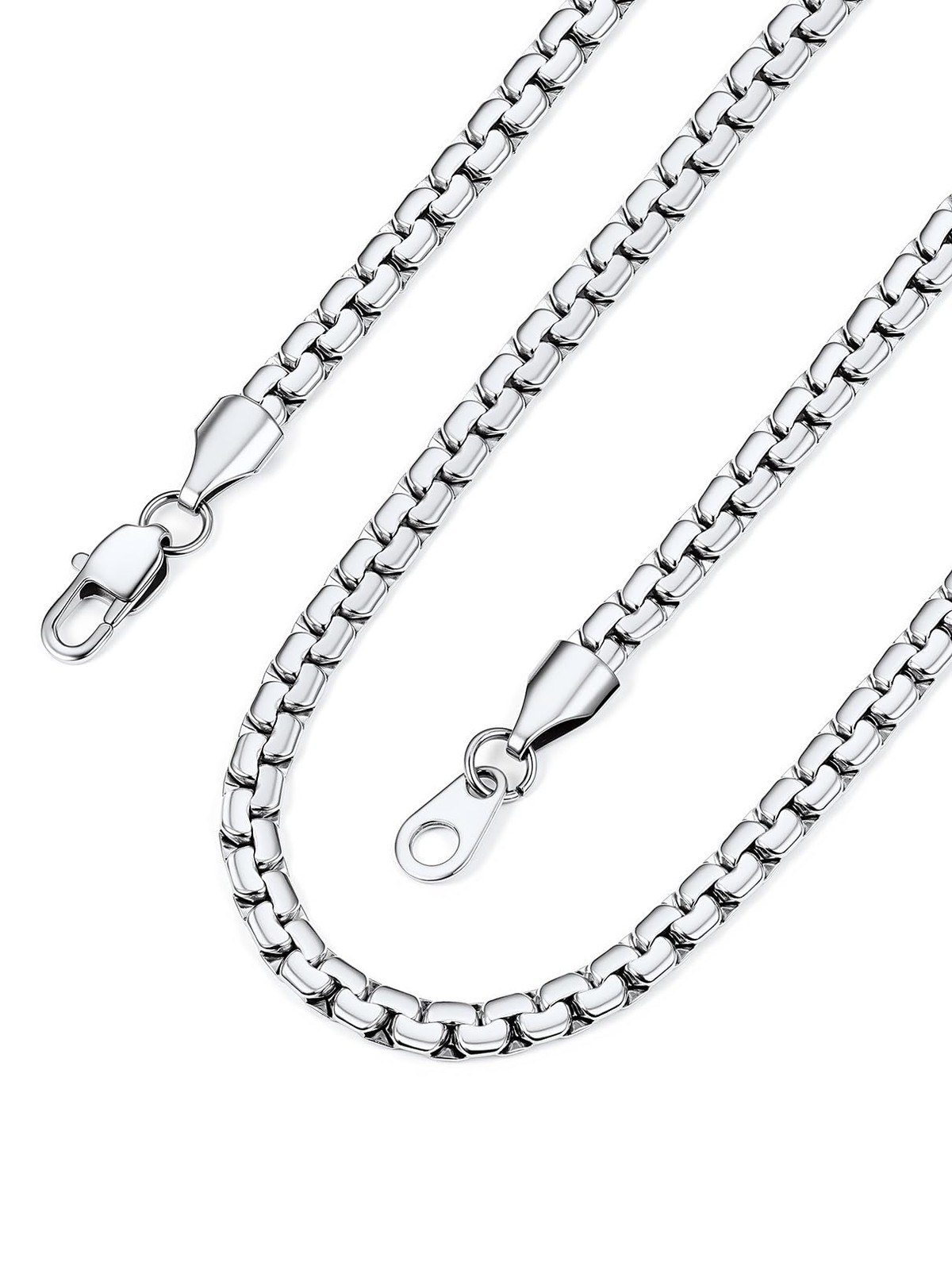 Mens Chain Necklace 24 Inch 4MM Cable Rope Chains Stainless Steel Silver Fash…
