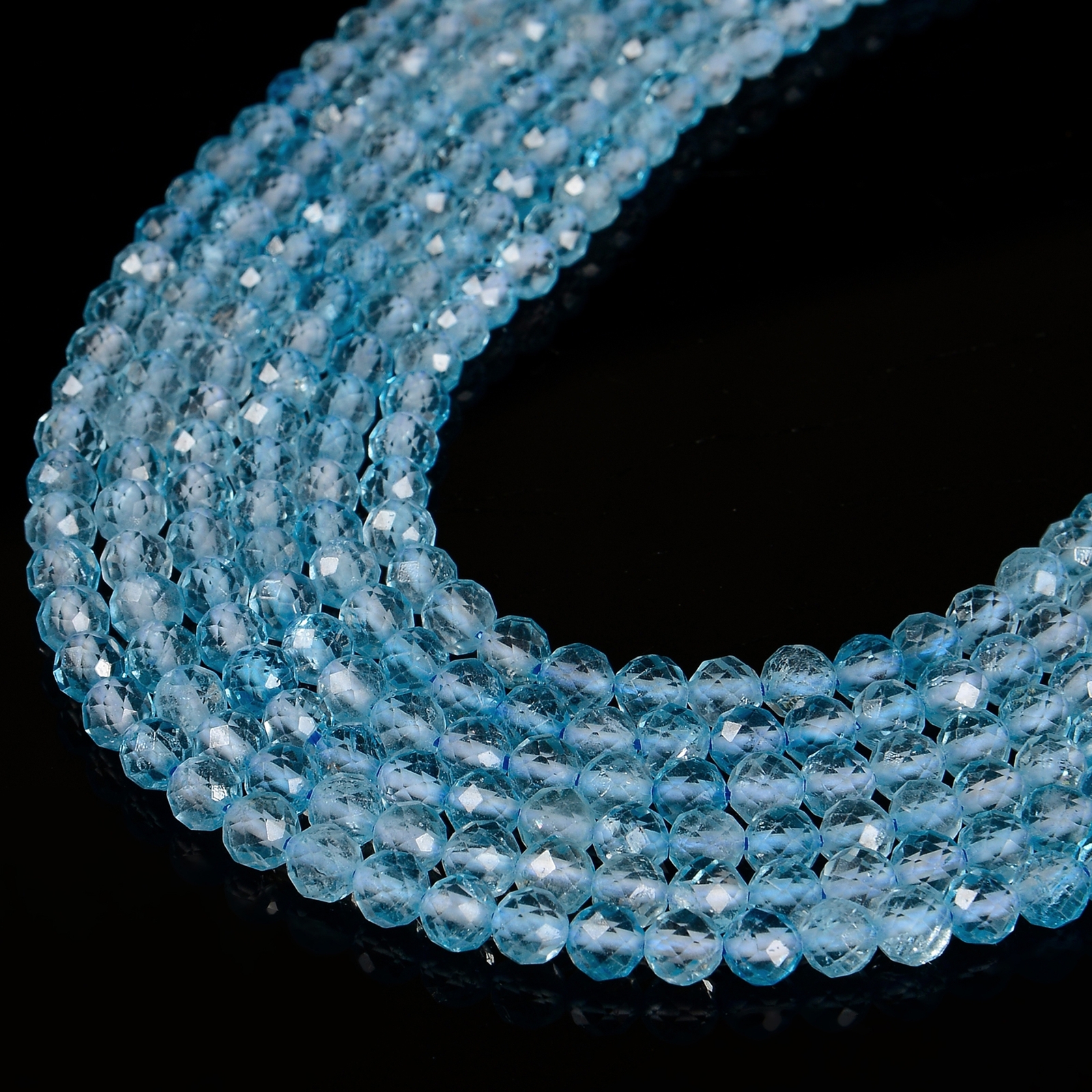 Natural Blue Topaz Faceted Round Beads Size 4mm 5mm 15.5” Strand