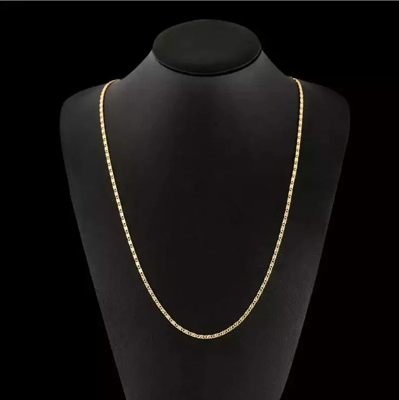 Fashion 18k Gold Necklace 2MM 16/18/20/22/24/26/28/30 Inch Side Chain