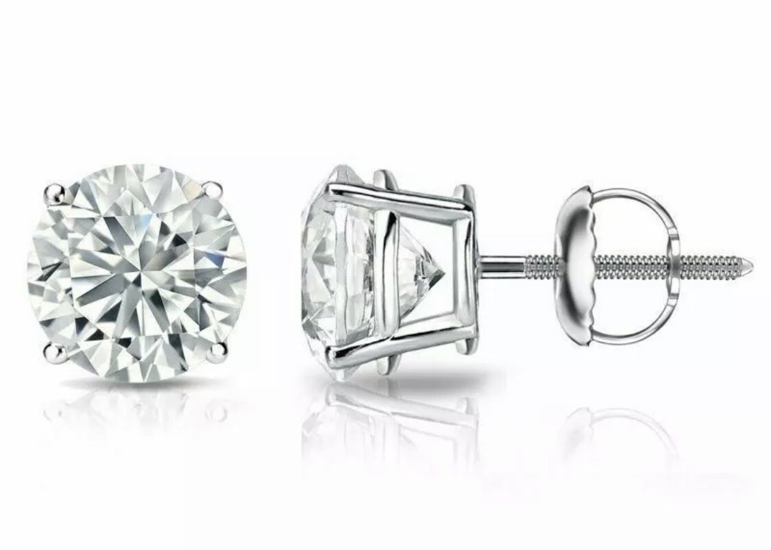 1 Ct Round Cut VVS1/ D Lab Created Stud Earrings 14K White Gold 6mm Screw Back