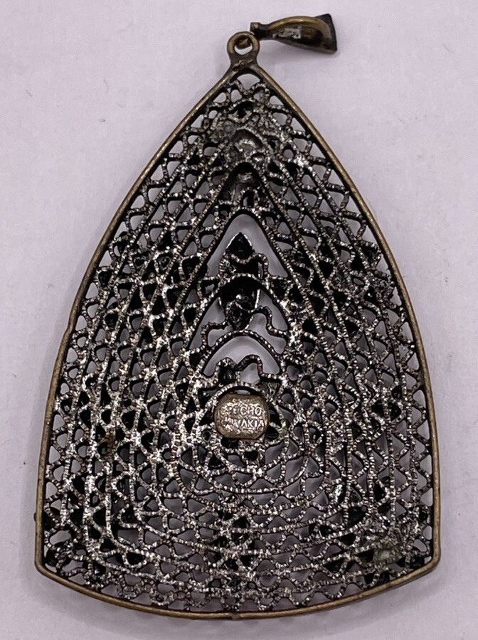 Sterling Silver 925 Filigree Floral Marquise Accent Pendant (6.80g)
