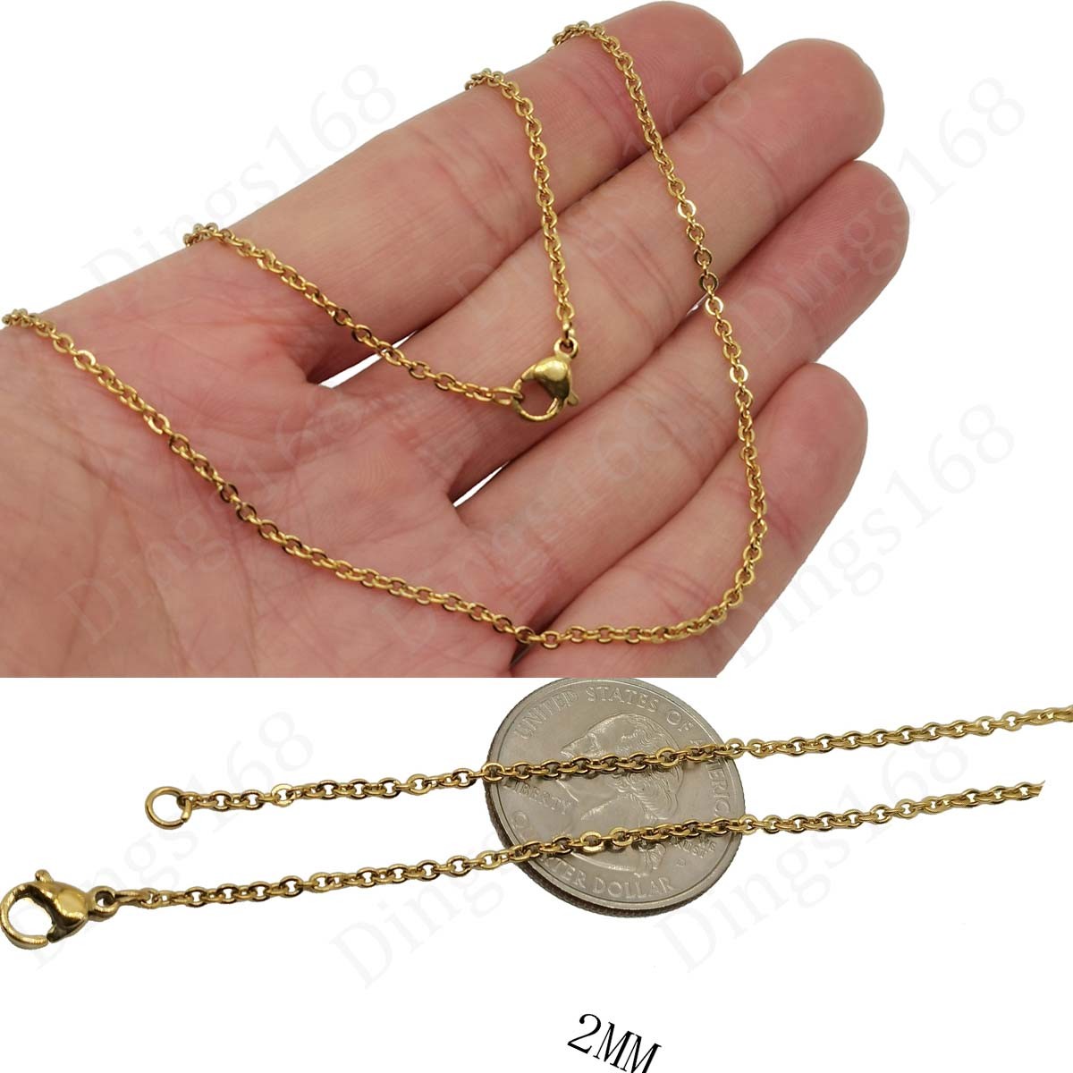 18K Gold Filled Tarnish-Resist/Nickel-Free 18inch 2mm Cable Chain Necklace L146G