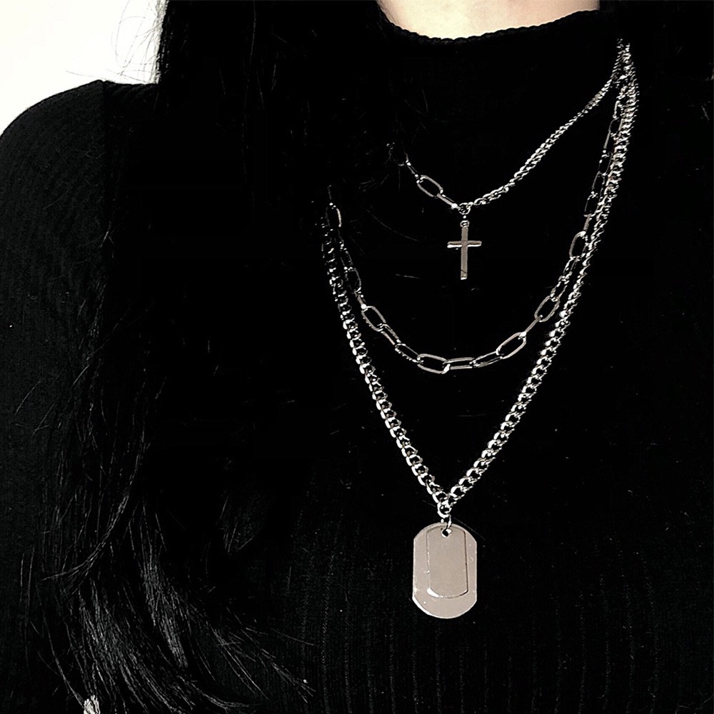 Exaggerated metal hip-hop style cross necklace