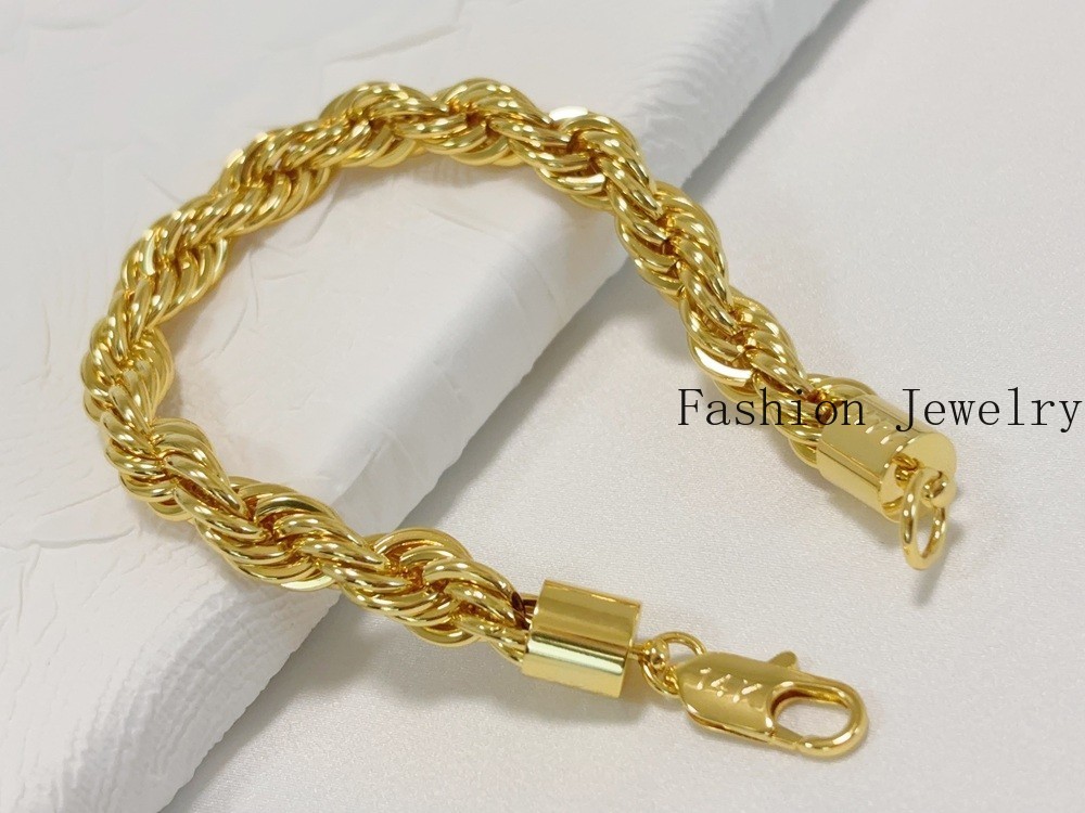 14K Yellow Gold 10.5mm Diamond Cut Rope Chain Link Bracelet Men Women 7.5″