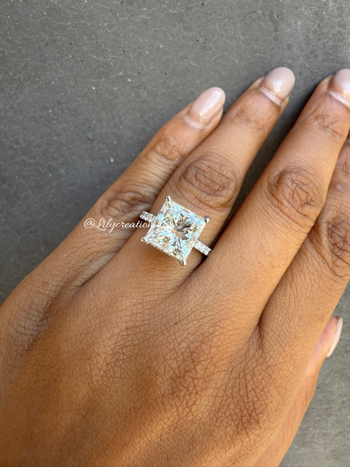 7Ct Princess IGI Certified Lab Grown Diamond Engagement Ring Pave Side Stones