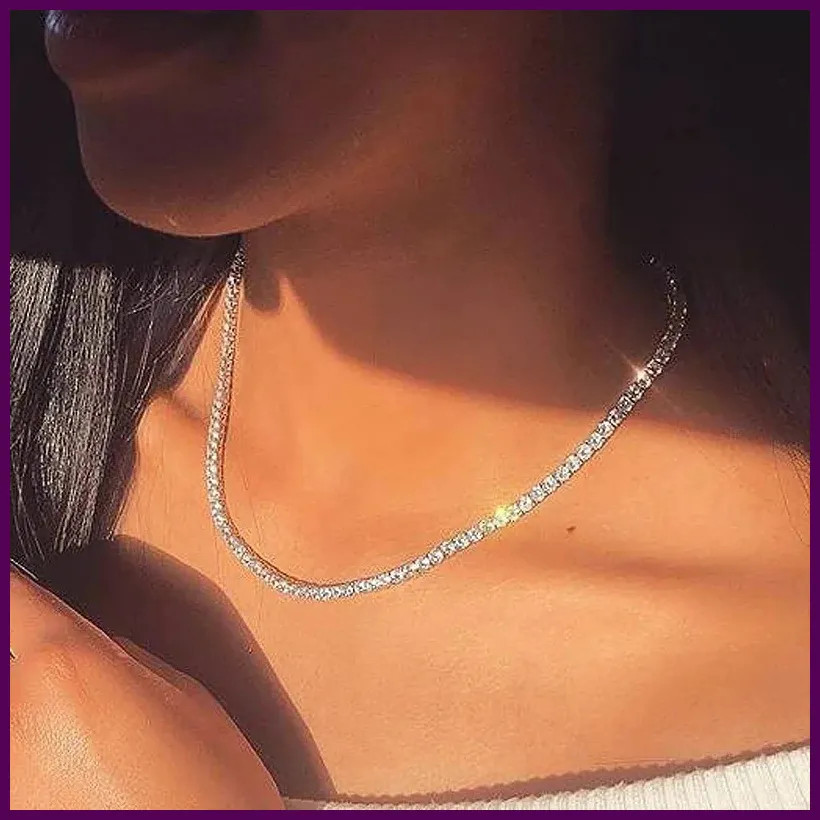 Sexy Full rhinestone Choker Chain Necklace For Women Luxury Cubic Zircon Crystal