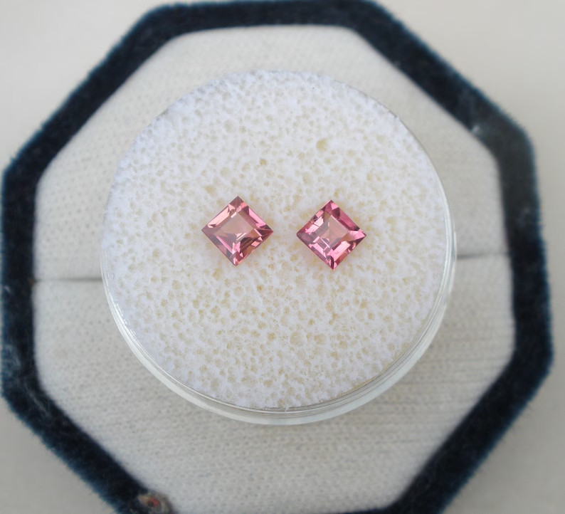 Pink Tourmaline Square Loose Natural Gem Pair 4mm each for Jewelry and Crafts