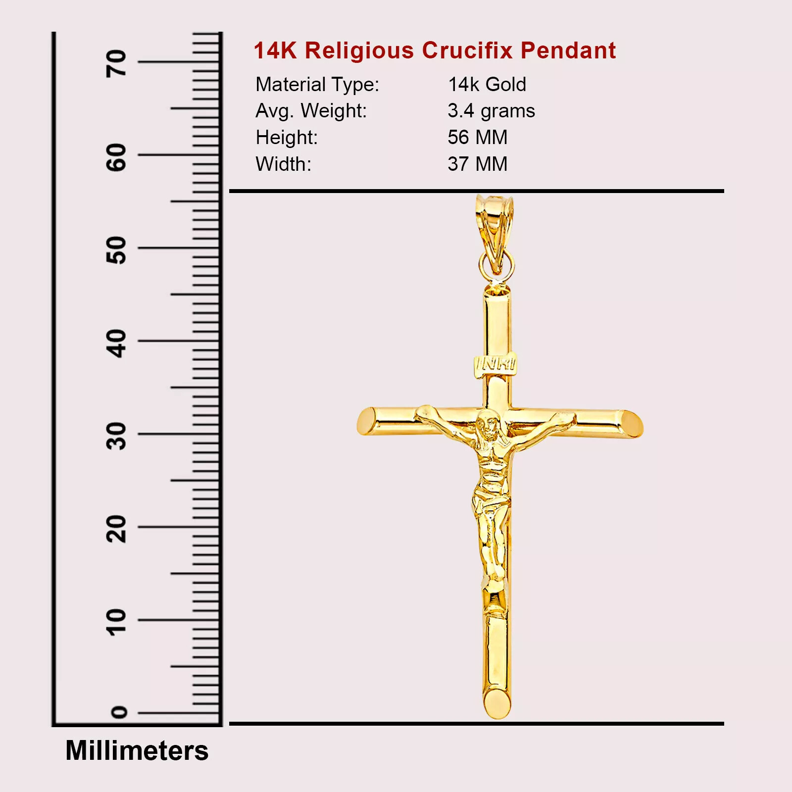 Real 14k Yellow Gold Jesus Crucifix Cross Pendant Charm All Size