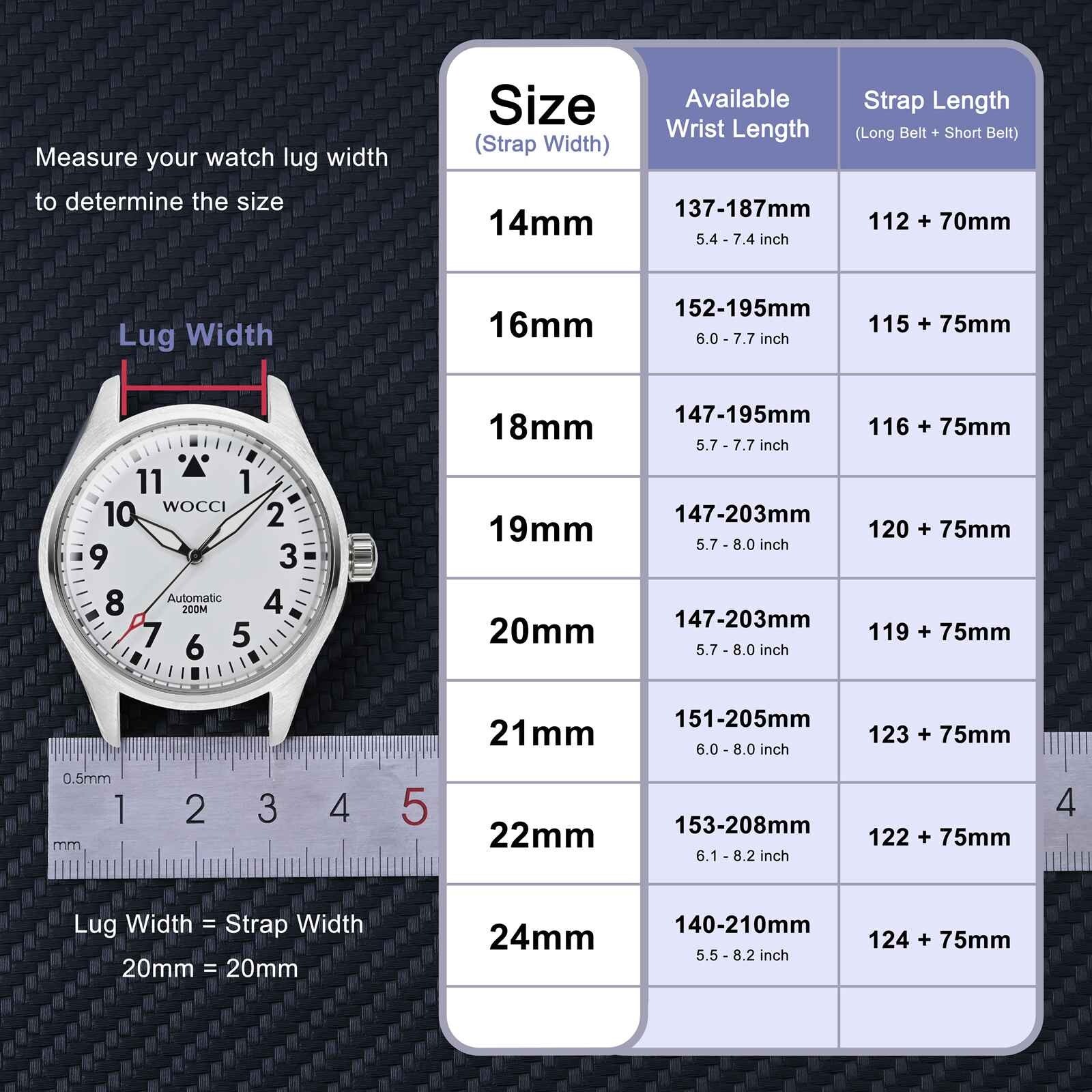 WOCCI Silicone Watch Band Rubber Straps 14mm 16mm 18mm 19mm 20mm 21mm 22mm 24mm