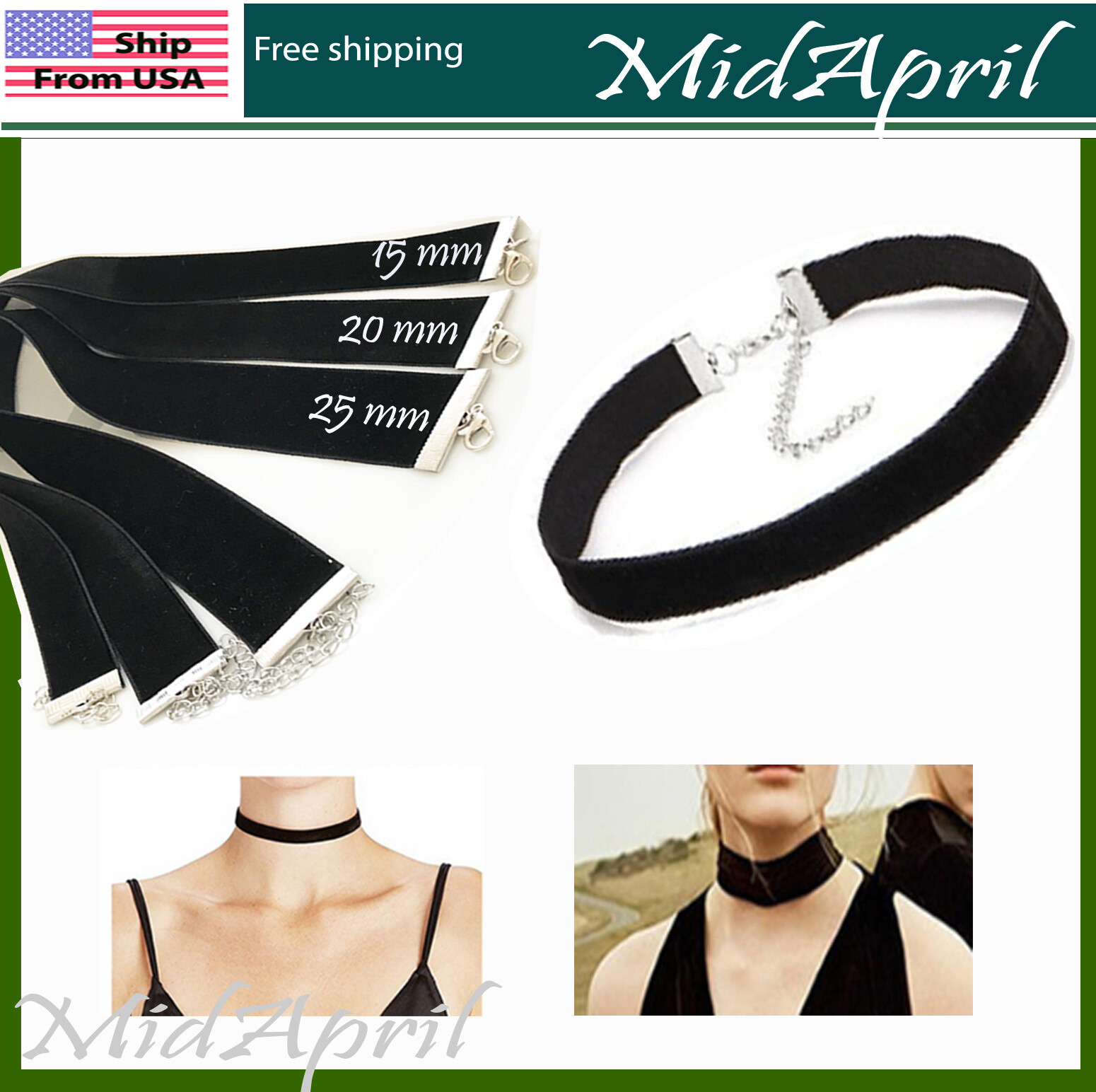 Choker Necklace Black Velvet Classic Chain Collar Women Dress Jewelry US sell