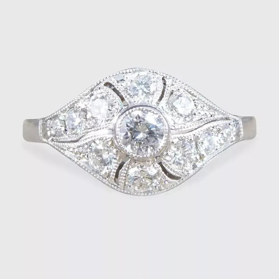 Art Deco Style Round Cut VVS1 Lab Created Diamond 925 Silver Engagement Ring