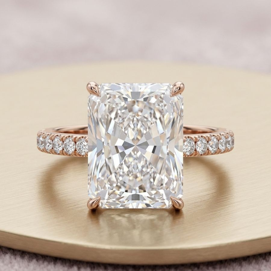 7.30Ct Radiant-Cut VS1 Lab Grown Diamond Wedding Engagement Ring 14k Rose Gold