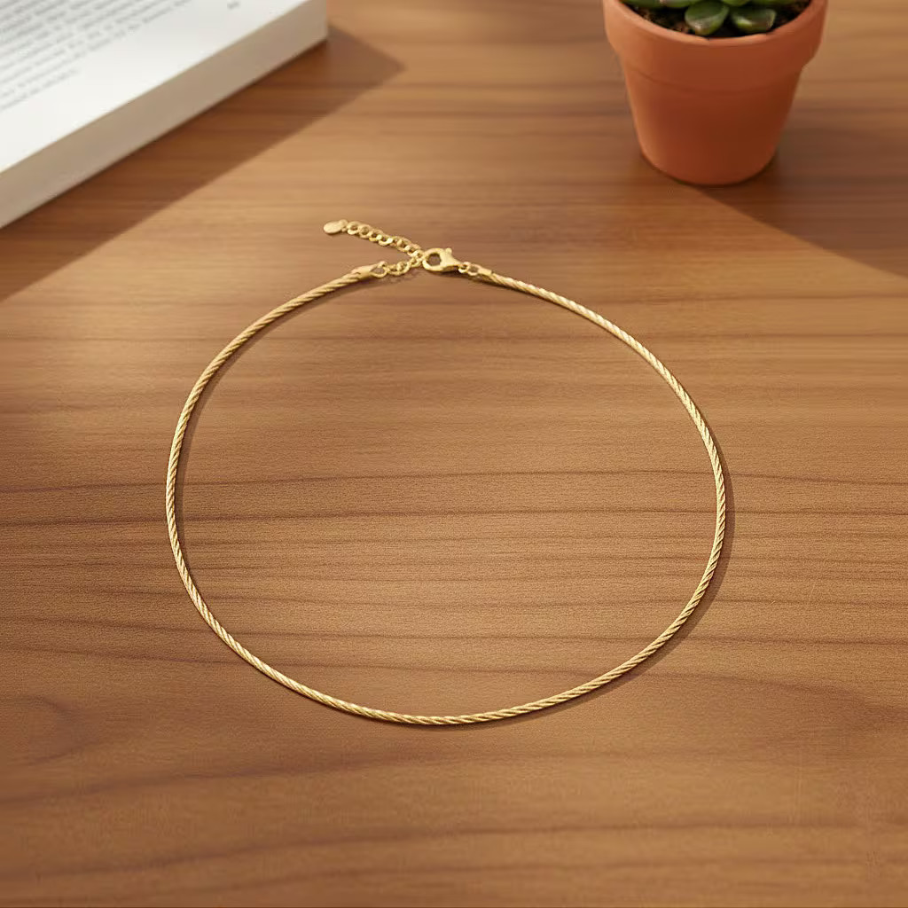 Doorbuster Italian Twisted Omega Chain Necklace in 14K Yellow Gold Plated