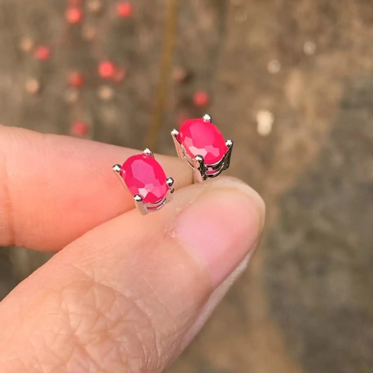 Oval Natural Ruby Earrings Women 925 Sterling Silver Stud Earring Party Jewelry