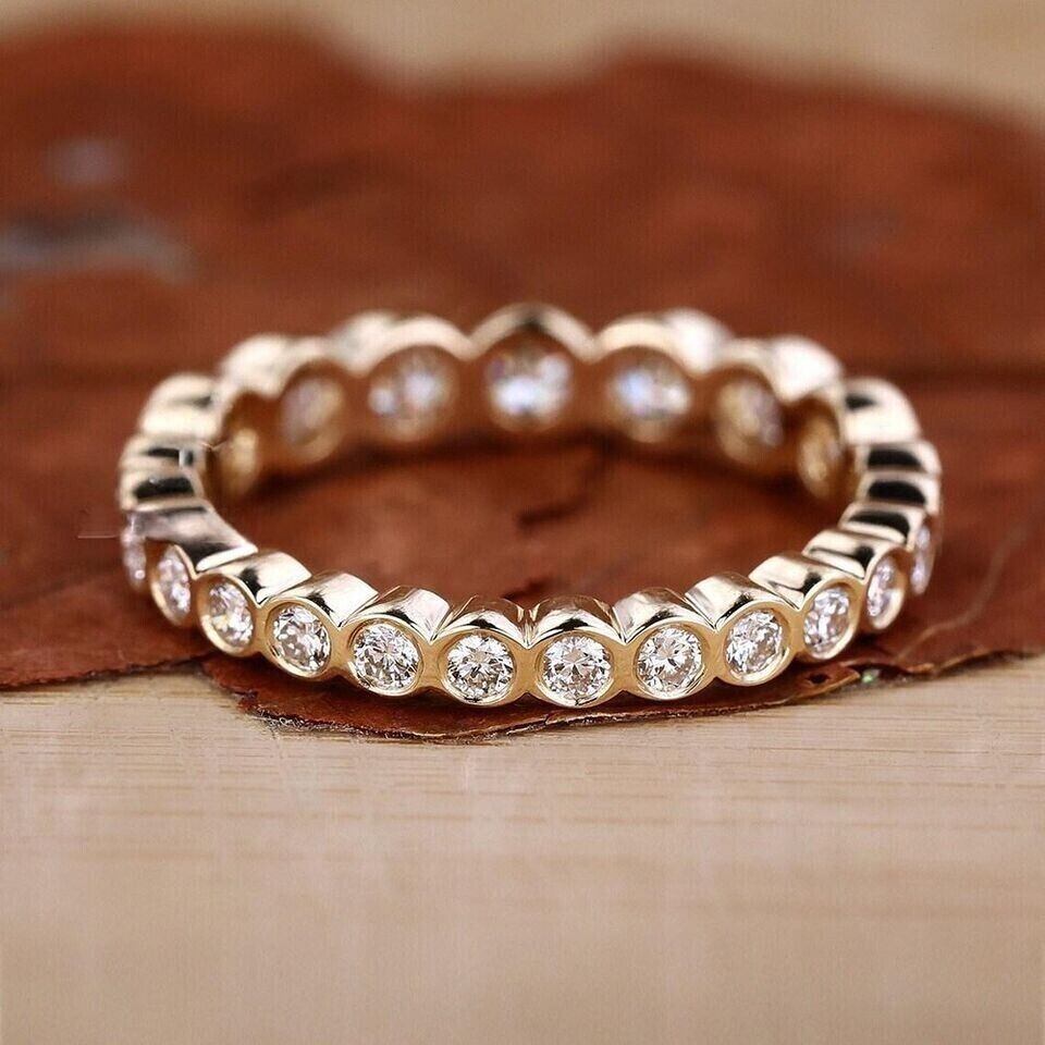 Bezel Set 1.00Ct Round Lab Grown Diamond Full Eternity Ring Band 14k Yellow Gold