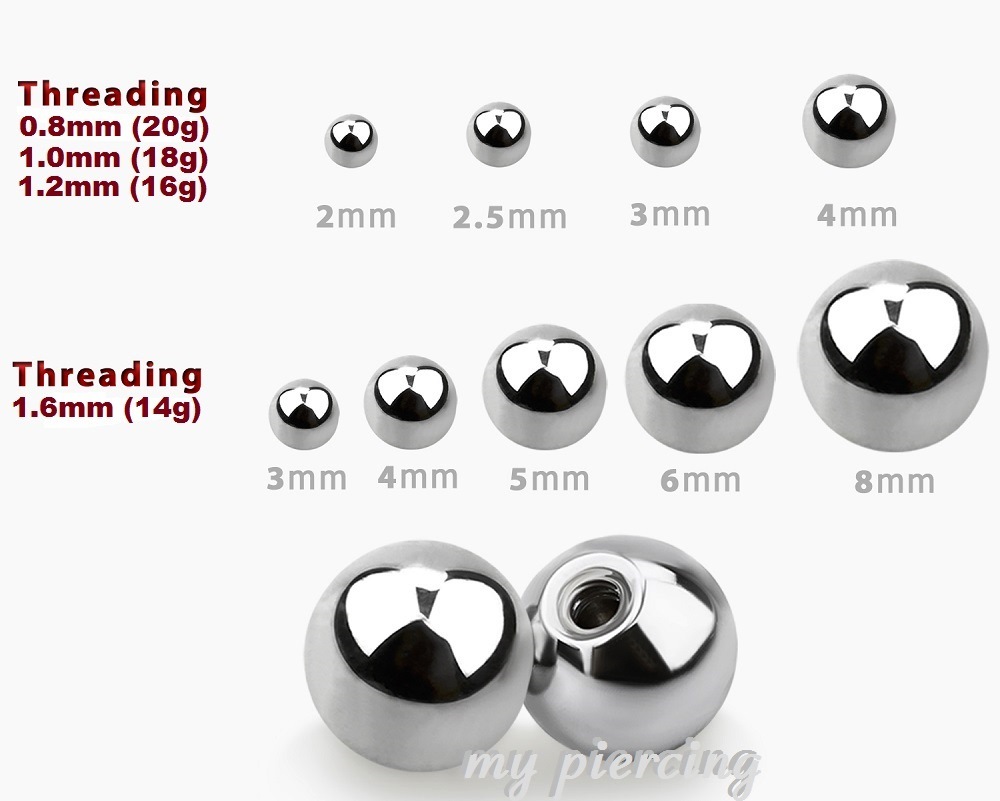 10pcs 20G 18G 16G 14G Surgical Steel Threaded Ball Replacement Body Jewelry Part