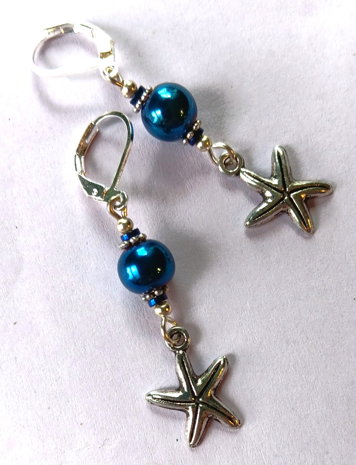 double HEMATITE Silver color drops LEVERBACK handcrafted Silver Pl #825