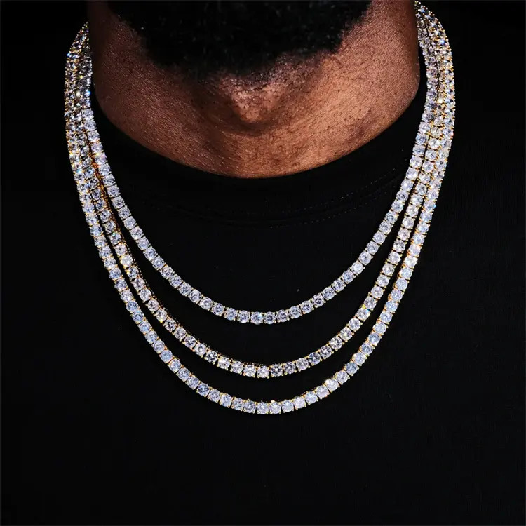Mens Tennis Chain Necklace 100% Stainless Steel Cubic Zirconia Chain Bracelet