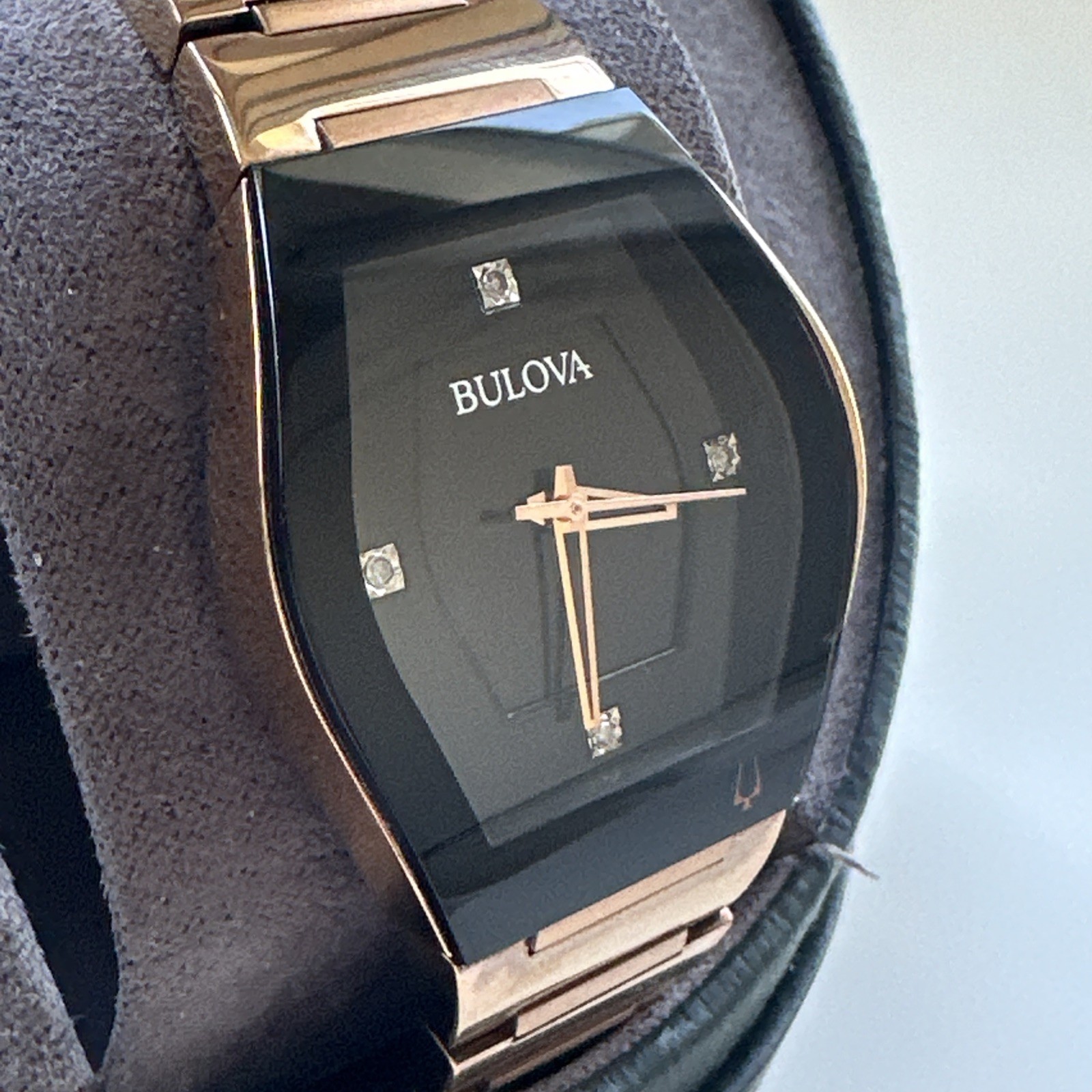 Bulova Gemini Quartz Diamond Black Dial Ladies Watch 97P158