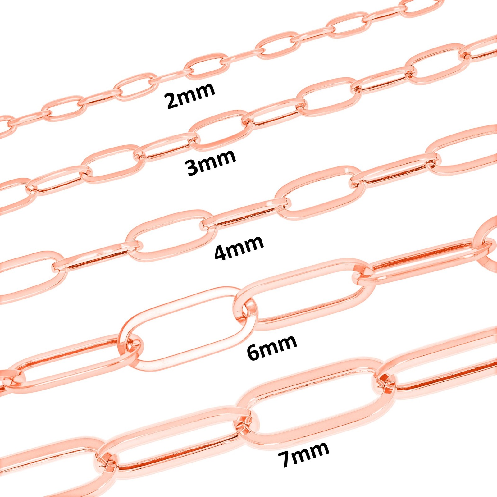 10k Rose Gold Paperclip 2mm-7mm Chain Cable Bracelet Mens Womens 7″ 7.5″ 8″